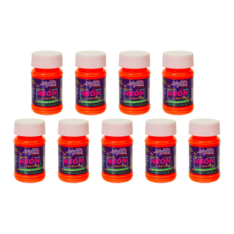 Pintura Acrílica Color Naranja Neón 9 Piezas De 35ml Naranja Neón