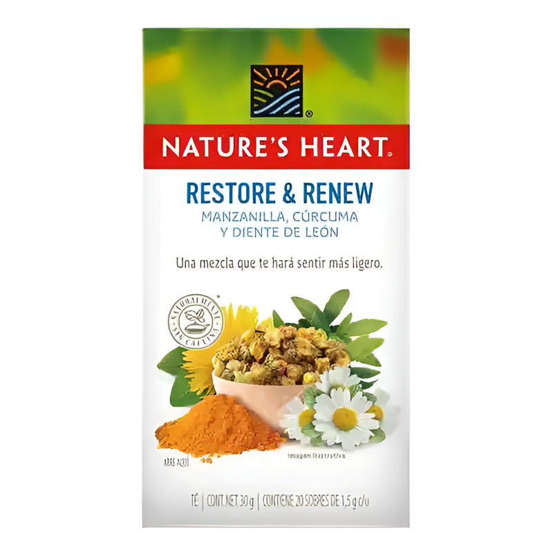 Sobres De Té Restore & Renew Manzanilla, Curcuma Y Diente De Leon 30g Nature's Heart
