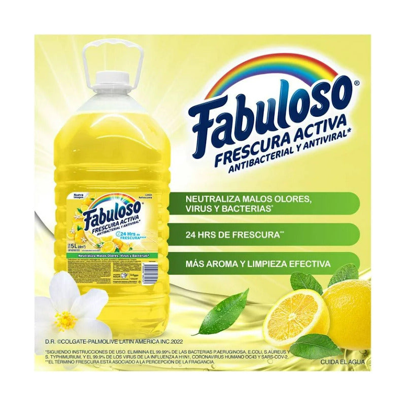 Limpiador Líquido Fabuloso Frescura Activa De Limón 5 Litros Multisuperficies