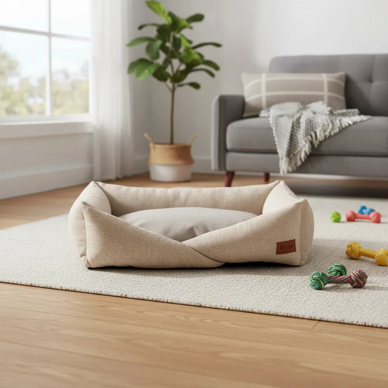 Cama Rectangular Entrada Baja Color Beige Para Perro, Chico Beige Rectangular