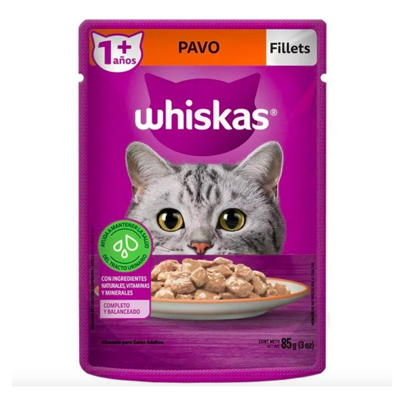 Alimento Gato Whiskas Fillets Sabor Pavo 85gr (12 Sobres)