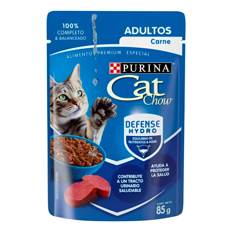 Alimento Para Gato Cat Chow Carne Adultos 24 Sobres De 85g