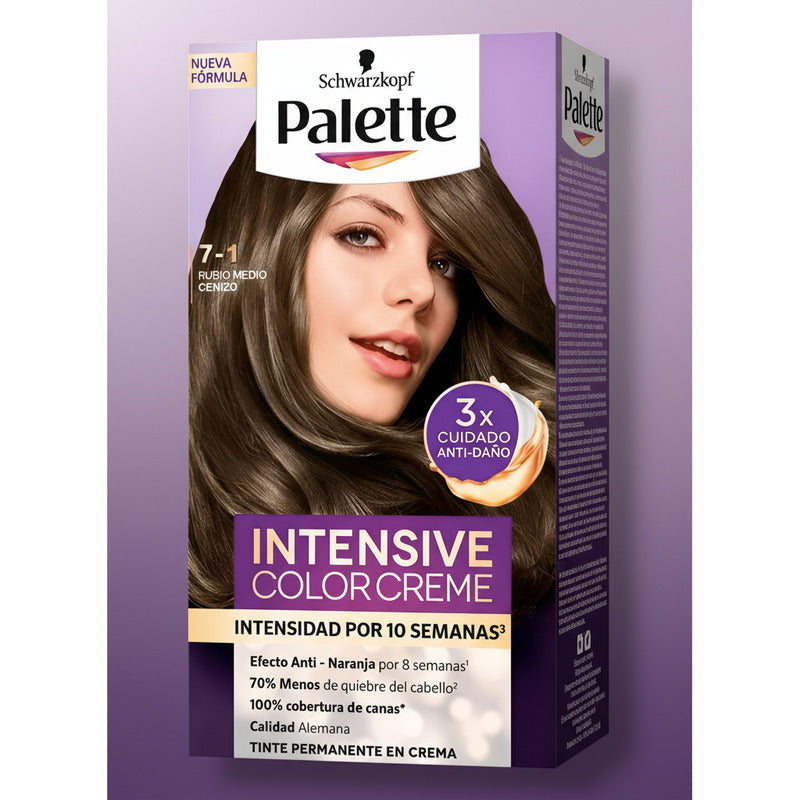 Tinte P/ Cabello Palette 7-1 Rubio Medio Cenizo 2 Pz De 50ml 7-1 Rubio Medio Cenizo