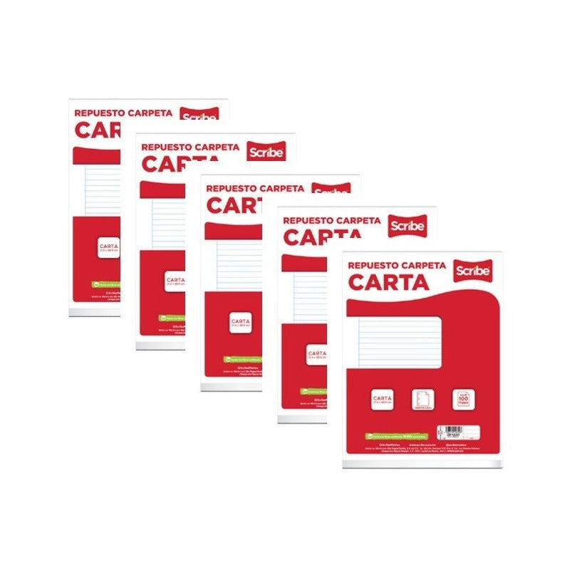 Repuesto Para Carpeta Scribe/carta/ 5 Paquetes Con 100 Hojas