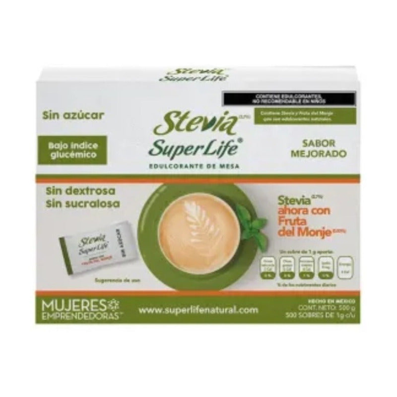 Endulzante Super Life Stevia Sin Calorías 500 Sobres De 1g