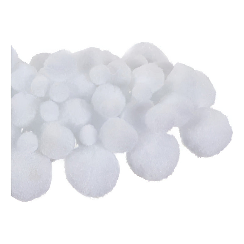 Pom Poms Tamaños Surtidos Color Blanco 6 Piezas Con 30gr Blanco