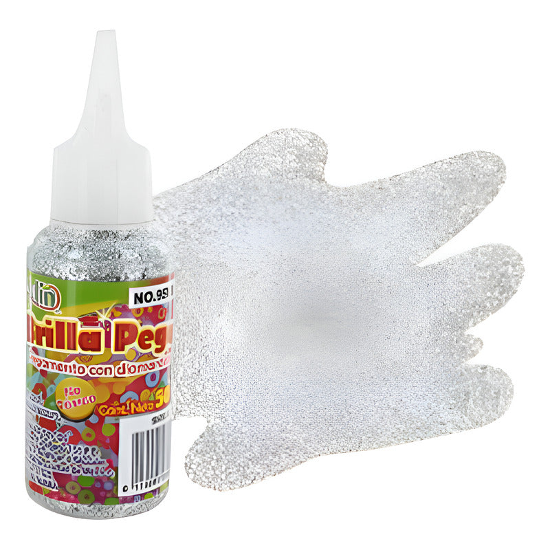 Diamantina Pegamento Brilla Pega Color Plata 3 Pz De 50ml Plata