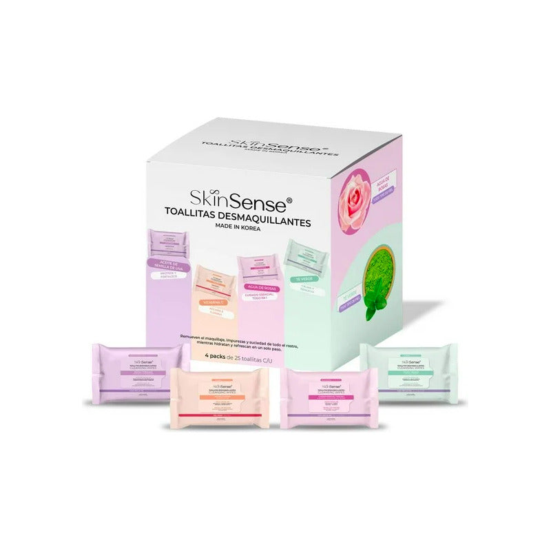 Toallitas Desmaquillantes Skin Sense 4 Pack De 25 Pzas C/u