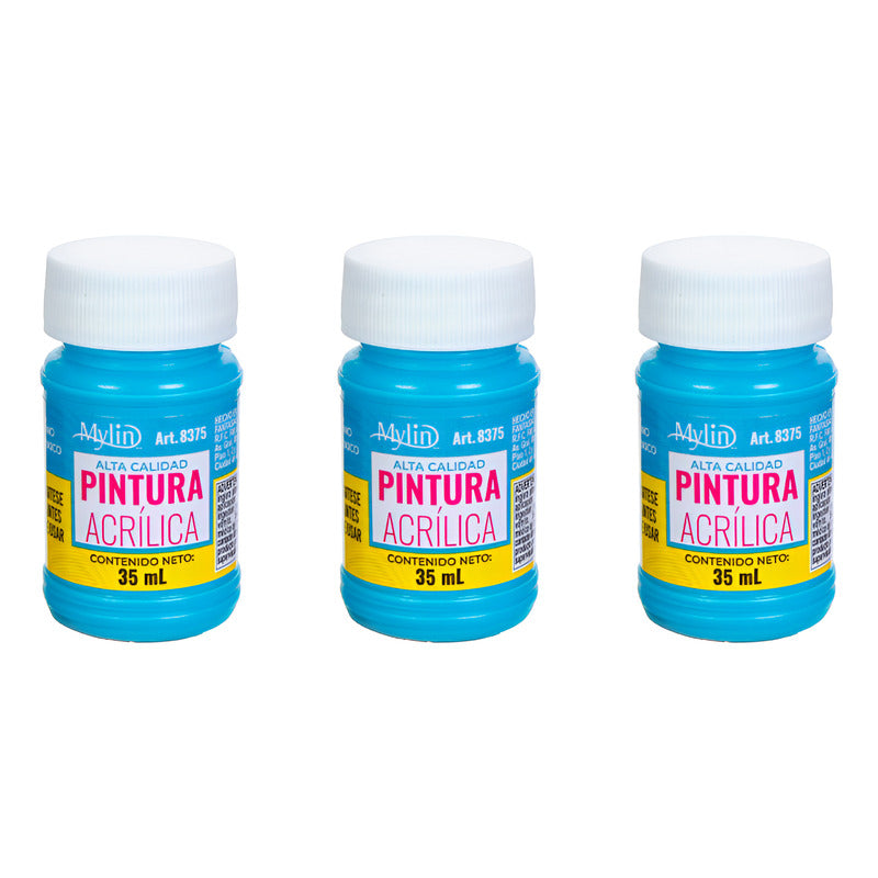 Pintura Acrílica Alta Calidad Color Turquesa 3 Pz De 35ml Turquesa
