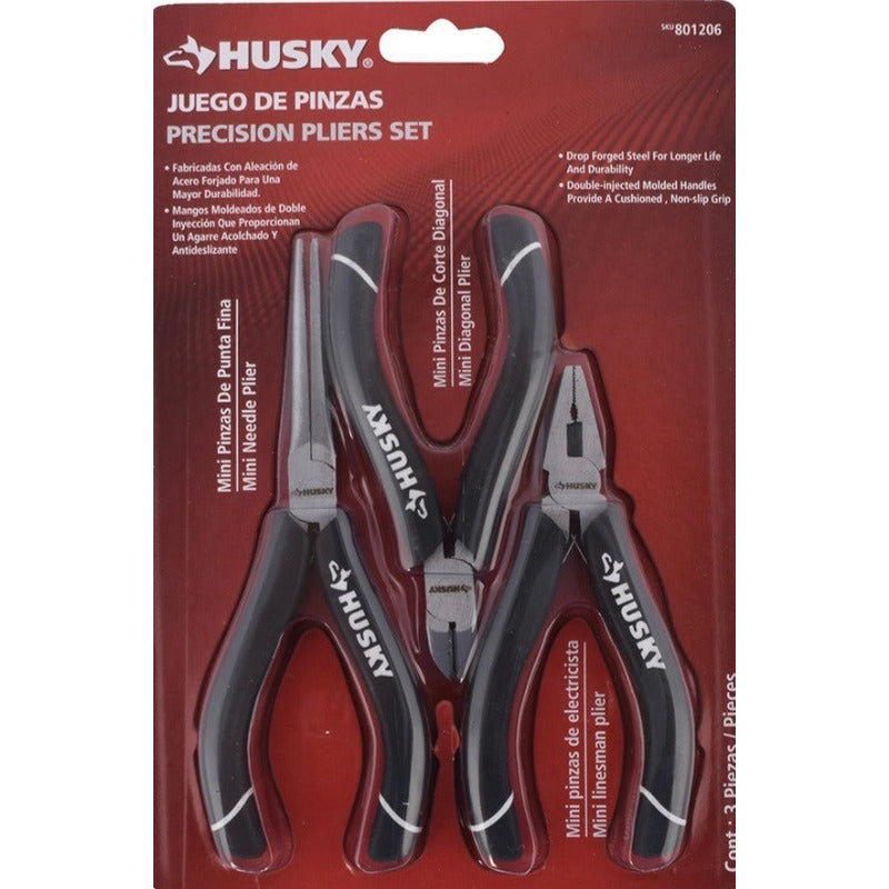 Husky Juego De 3 Pinzas Mini De Acero