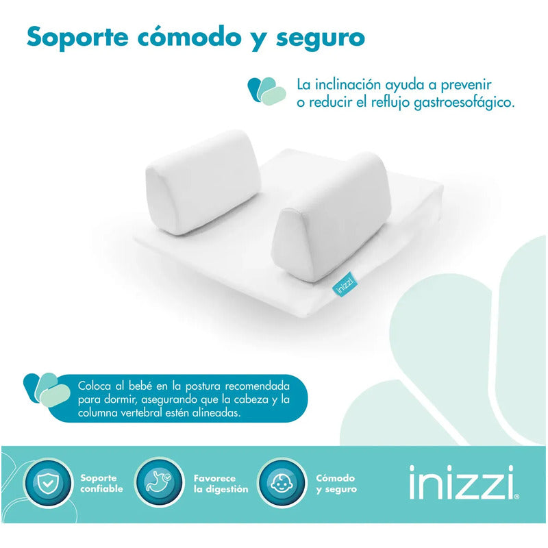 Cojín Antirreflujo Para Bebé Desde Recién Nacido, Blanco, Diseño Ergonómico Con Inclinación, Soportes Ajustables Y Tela Transpirable, Inizzi