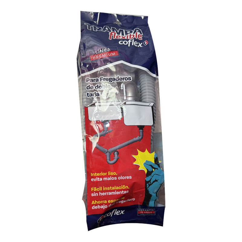 Trampa Céspol Flexible Para Fregadero De Dos Tarjas Coflex Tf-110 Gris