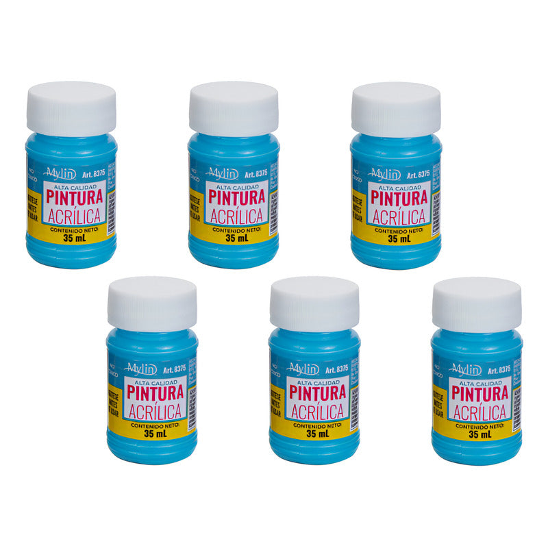 Pintura Acrílica Alta Calidad Color Azul Claro 6 Pz De 35ml Azul Claro
