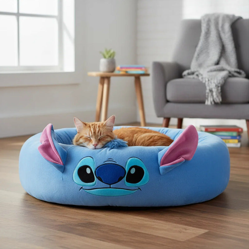 Disney Cama Ovalada Diseño Stitch Para Perro, Chico Azul Circular