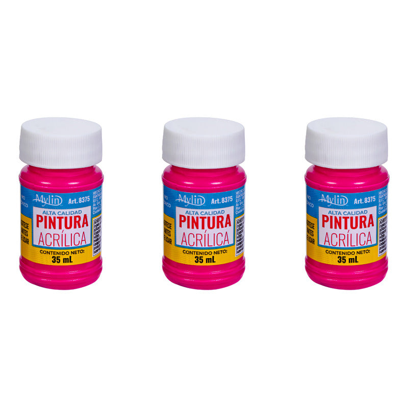 Pintura Acrílica Alta Calidad Color Fiusha 3 Pz De 35ml Fiusha
