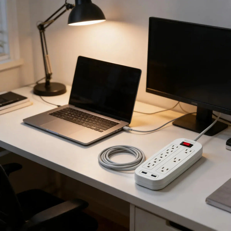 Multicontacto Supresor De Voltaje Koblenz Ss-2100 Usb, 8 Tomas Y 2 Puertos Usb En Gris