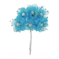 Ramito De 6 Rosas Con Perlas Color Azul Agua De 10cm 3 Pz Agua