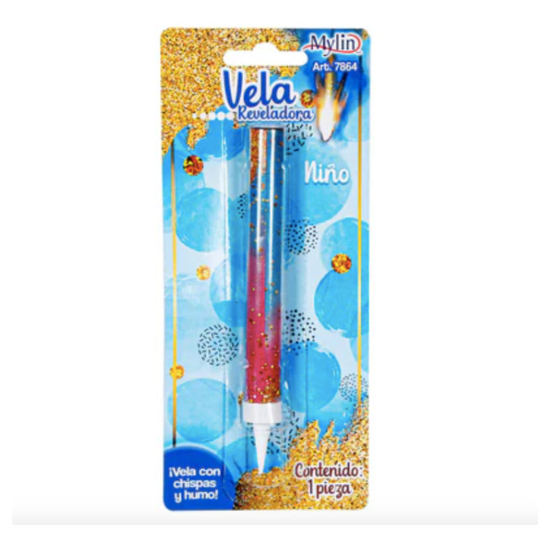 Vela De Humo P/ Revelación De Sexo Color Azul De 14x1cm 1 Pz