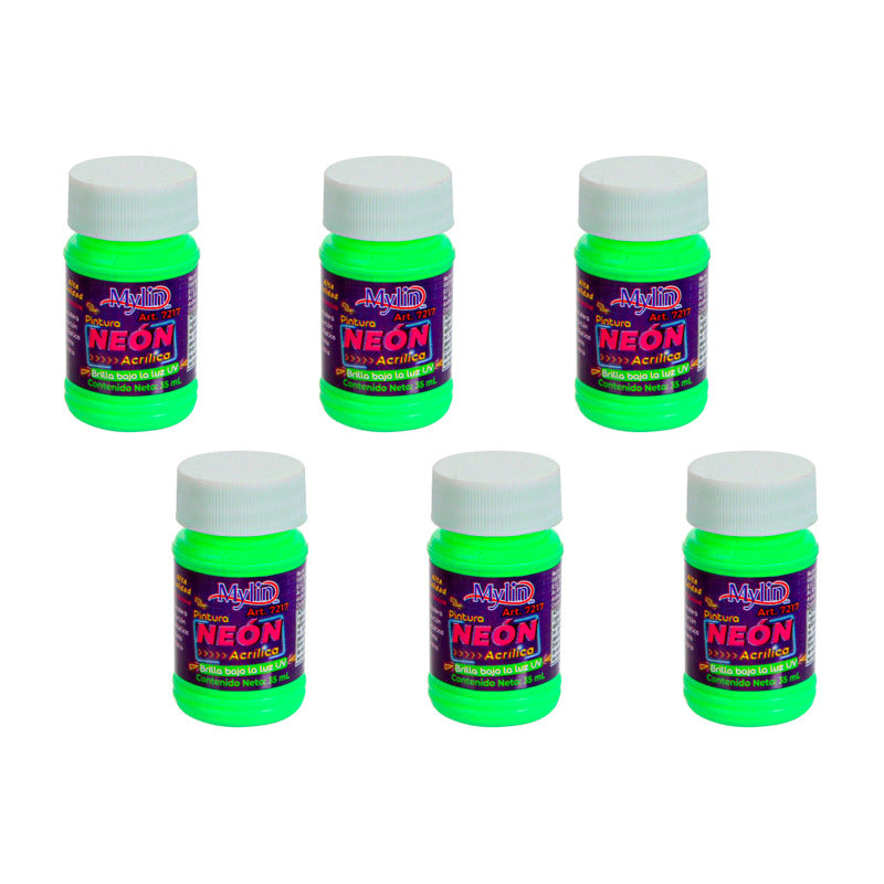 Pintura Acrílica Color Verde Neón 6 Piezas De 35ml Verde Neón