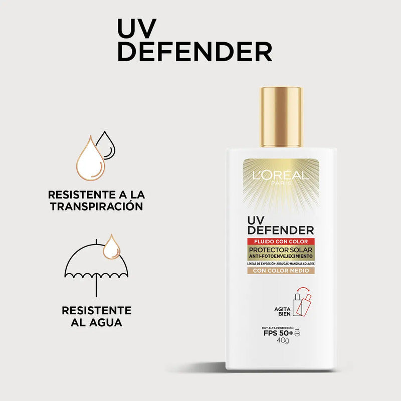 L'oreal Paris Protector Solar Fluid Fps50+ Uv Defender, Tono Medio 40ml
