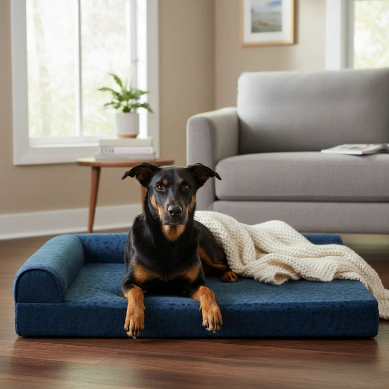 Cama Extendida Patrón Almendras Para Perro, Mediano Azul Lounge