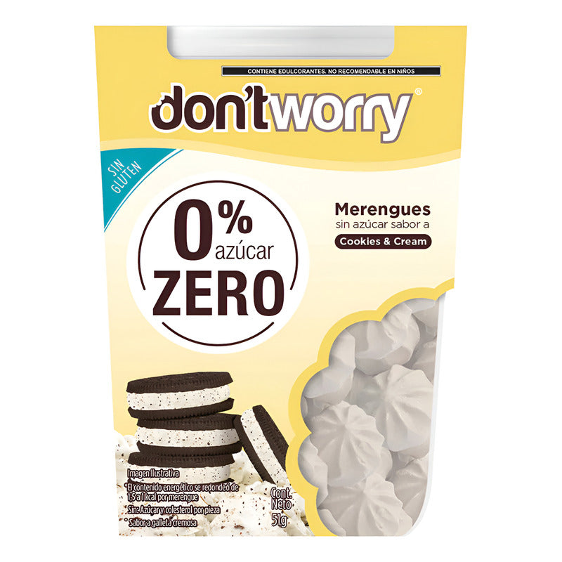Merengues Don't Worry  Cookies & Cream  3 Piezas De 51 G