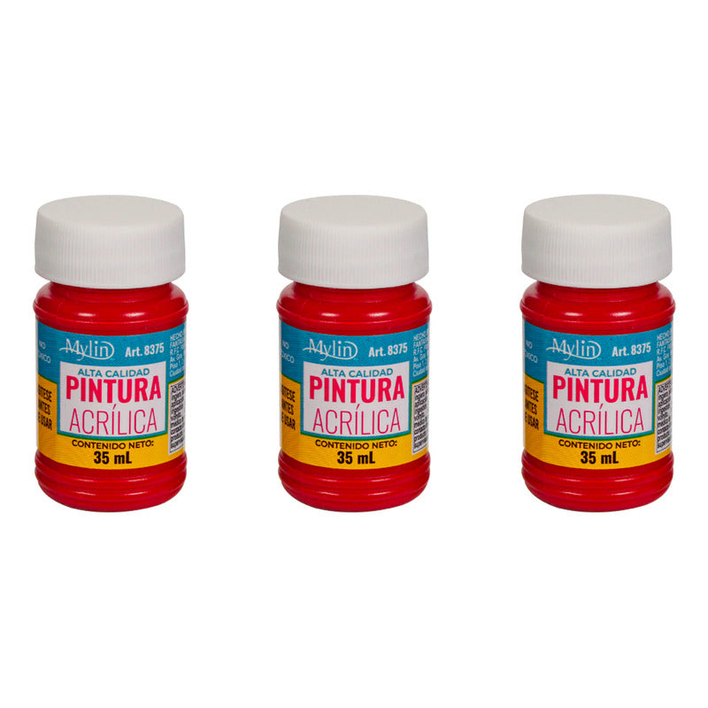 Pintura Acrílica Alta Calidad Color Vino Rojizo 3 Pz De 35ml Vino Rojizo