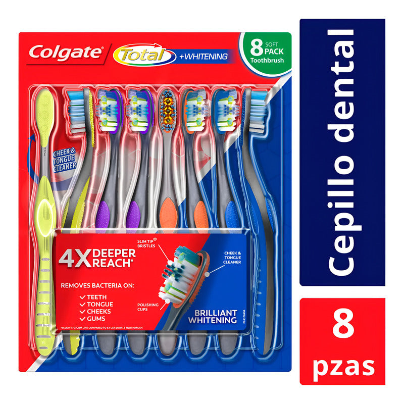 Cepillos De Dientes Colgate Total Whitening (8 Piezas) Azul