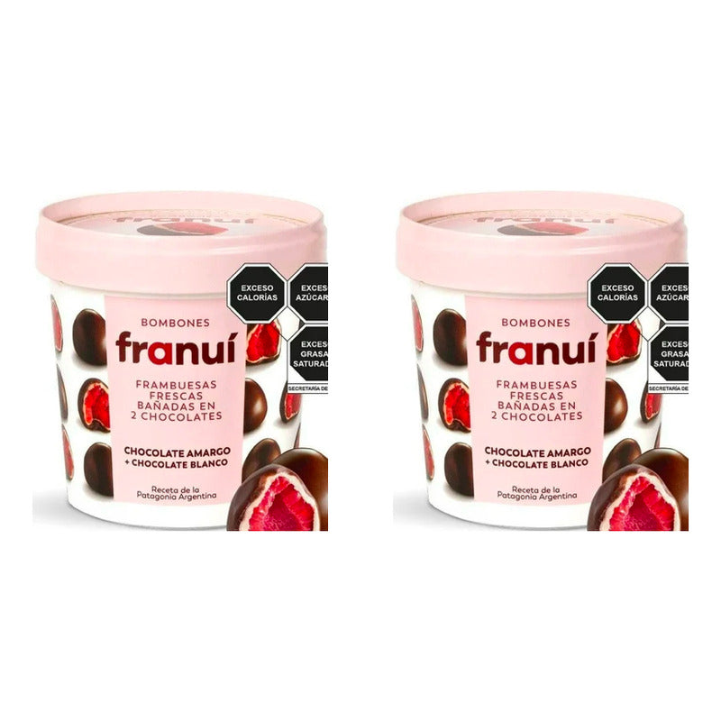 Frambuesas En Chocolate Amargo Y Blanco Franuí 2 Pz De 150gr