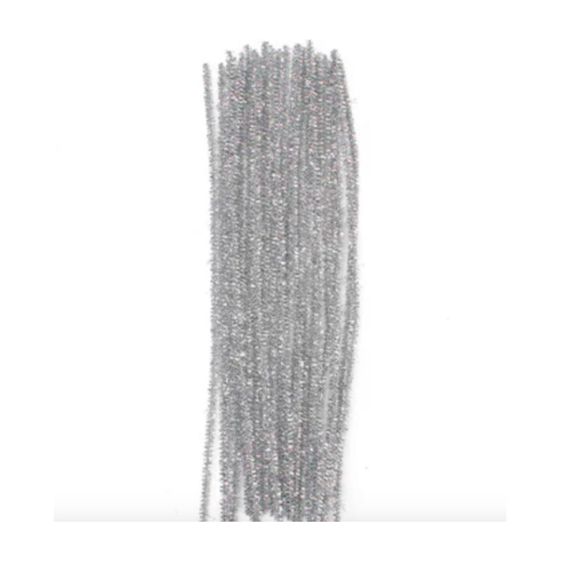 Limpia Pipas Chenille Metalica Color Plata De 30cm 300pz