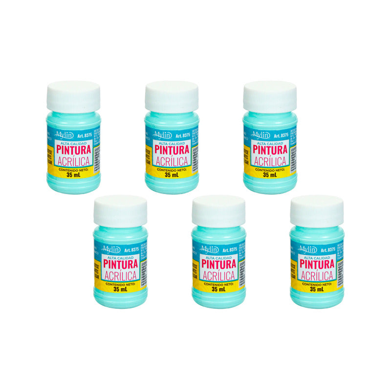 Pintura Acrílica Alta Calidad Color Agua 6 Pz De 35ml Agua