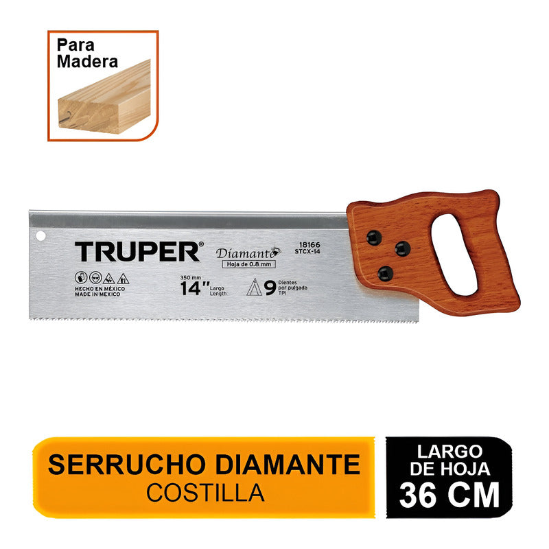 Serrucho De Costilla Diamante 14'' Mango Madera Truper 18166