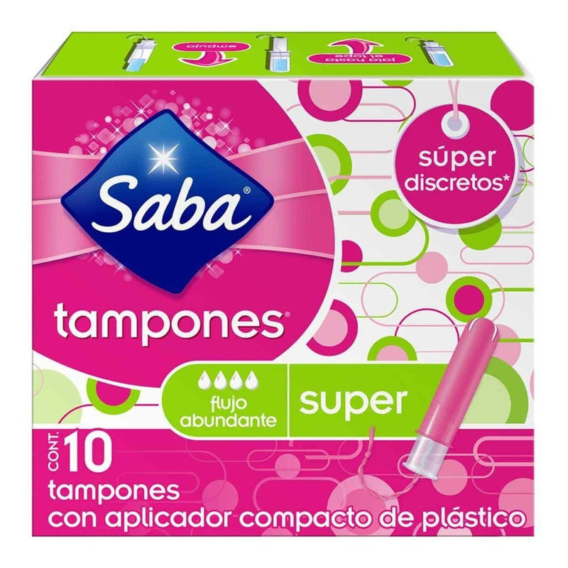 Tampones Saba Súper Con Aplicador Compacto 10 Piezas