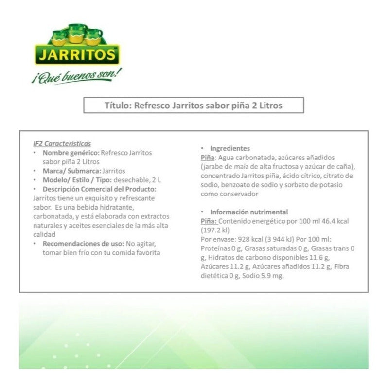 Refresco Jarritos Sabor Piña 24 Pz De 2 L
