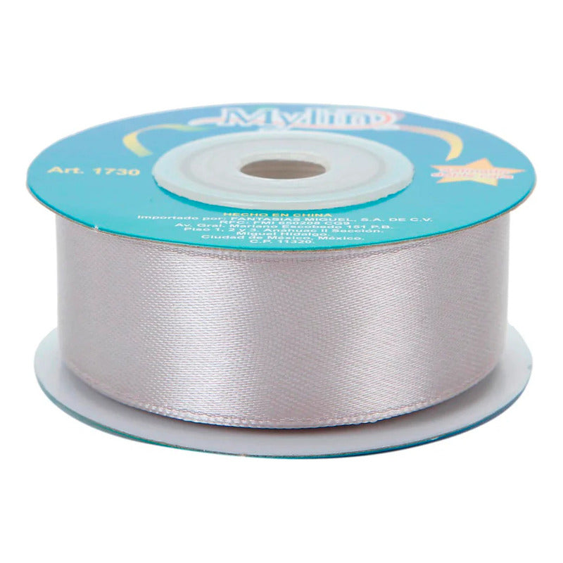 Listón Fantasías Miguel Satinado Plata 23mm Rollo 10m Elegante Decoración Lisa