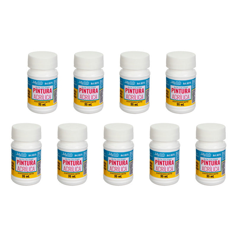 Pintura Acrílica Alta Calidad Color Blanco 9 Piezas De 35ml Blanco