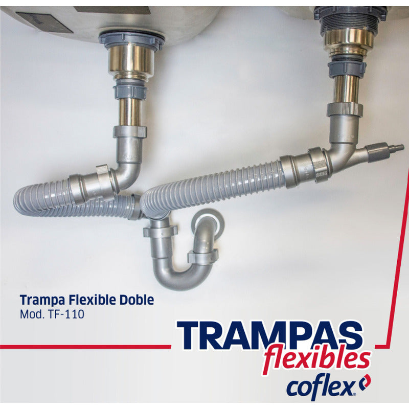 Trampa Céspol Flexible Para Fregadero De Dos Tarjas Coflex Tf-110 Gris