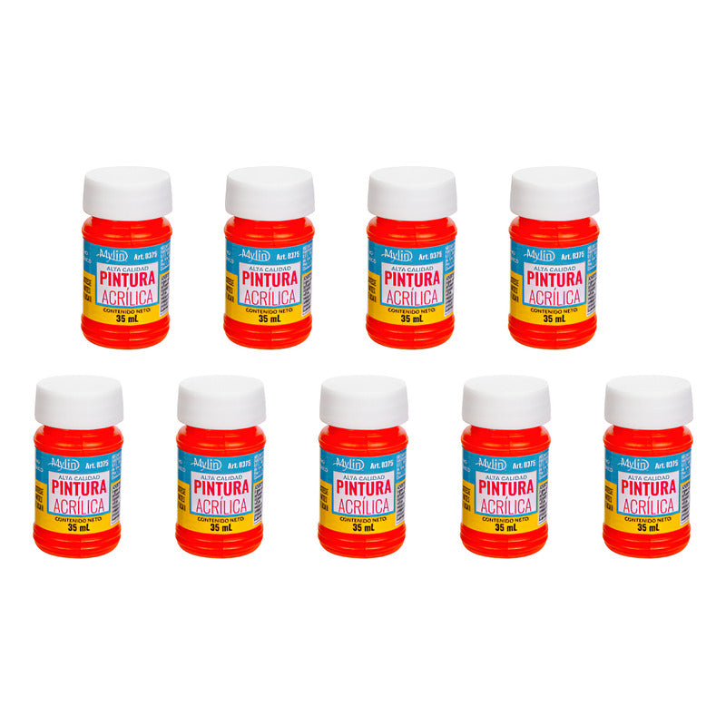 Pintura Acrílica Alta Calidad Color Naranja 9 Pz De 35ml Naranja