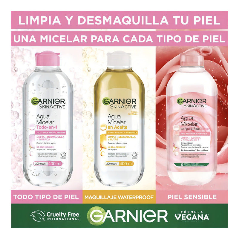 Desmaquillante Y Limpieza Agua Micelar Garnier 3 Pzas 400ml