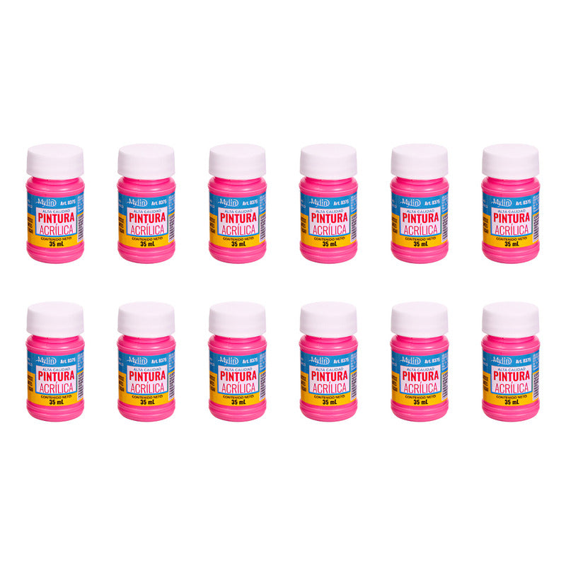 Pintura Acrílica Color Rosa Brillante 12 Pz De 35ml Rosa Brillante