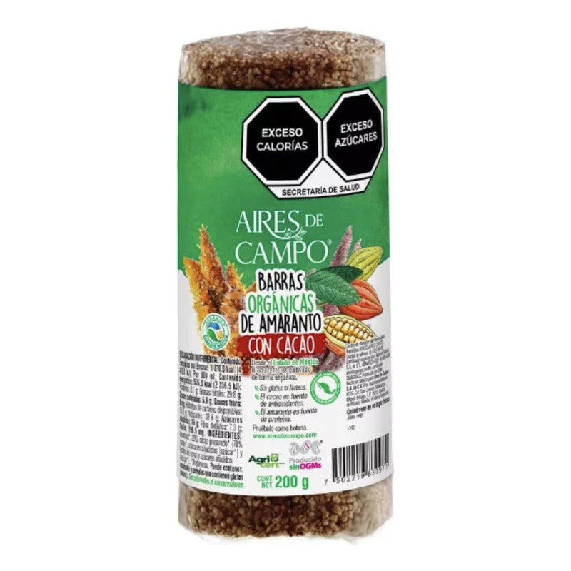 Barras De Amaranto Orgánicas Con Cacao Aires De Campo 200 G