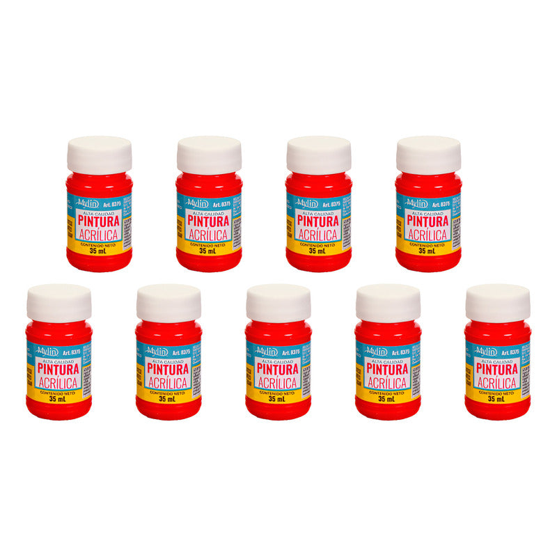 Pintura Acrílica Alta Calidad Color Rojo 9 Pz De 35ml Rojo