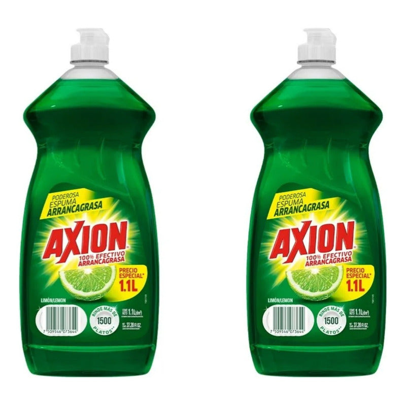 Lavatrastes Axion Limón 100% Arrancagrasa 1.1 L (2 Piezas)