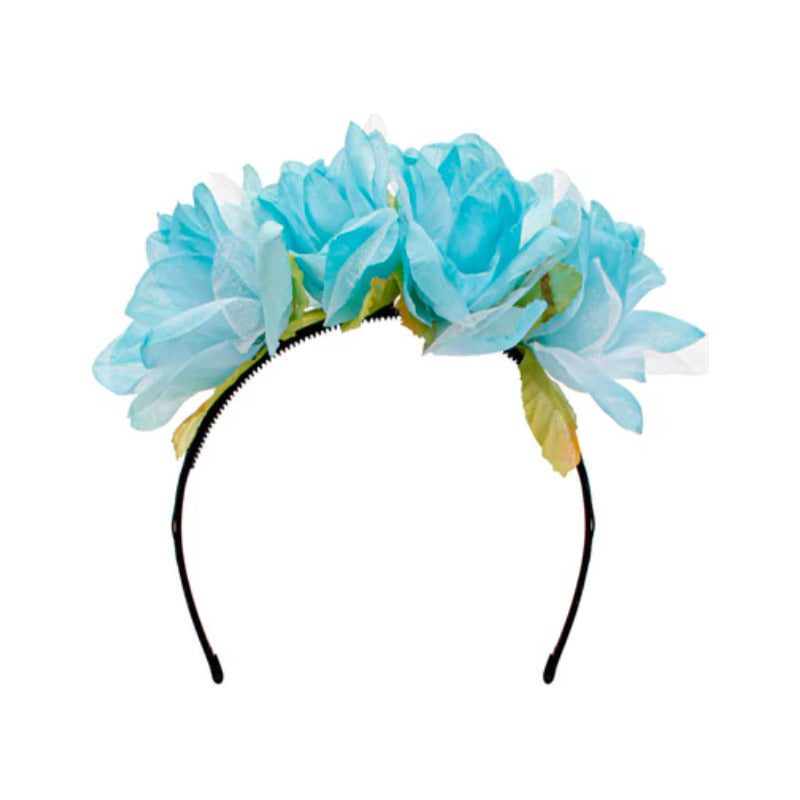 Diadema De Flores Color Azul Agua De 20cm 12 Piezas Agua