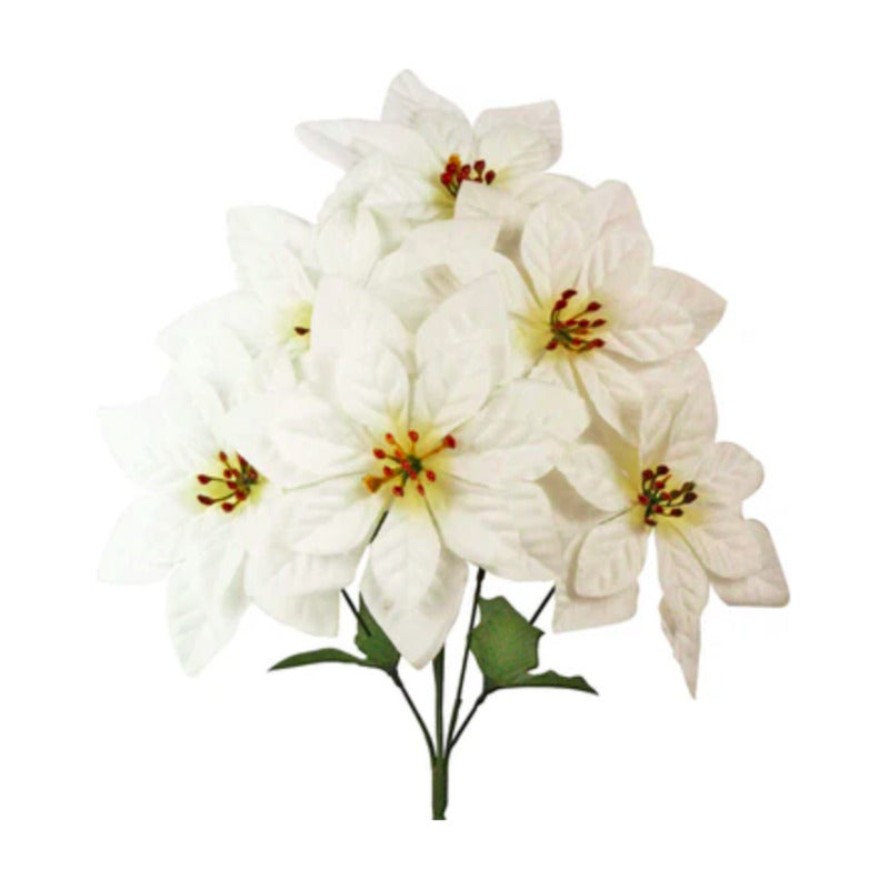 Nochebuena Color Blanco Satinado 1 Ramo Con 6 Flores De 40cm Blanco