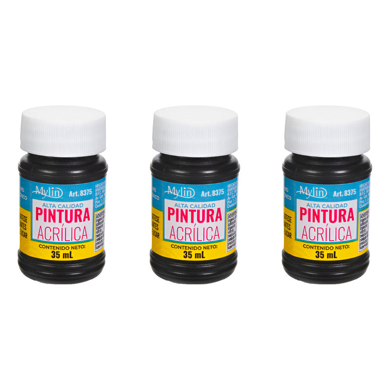 Pintura Acrílica Alta Calidad Color Negro 3 Pz De 35ml Negro