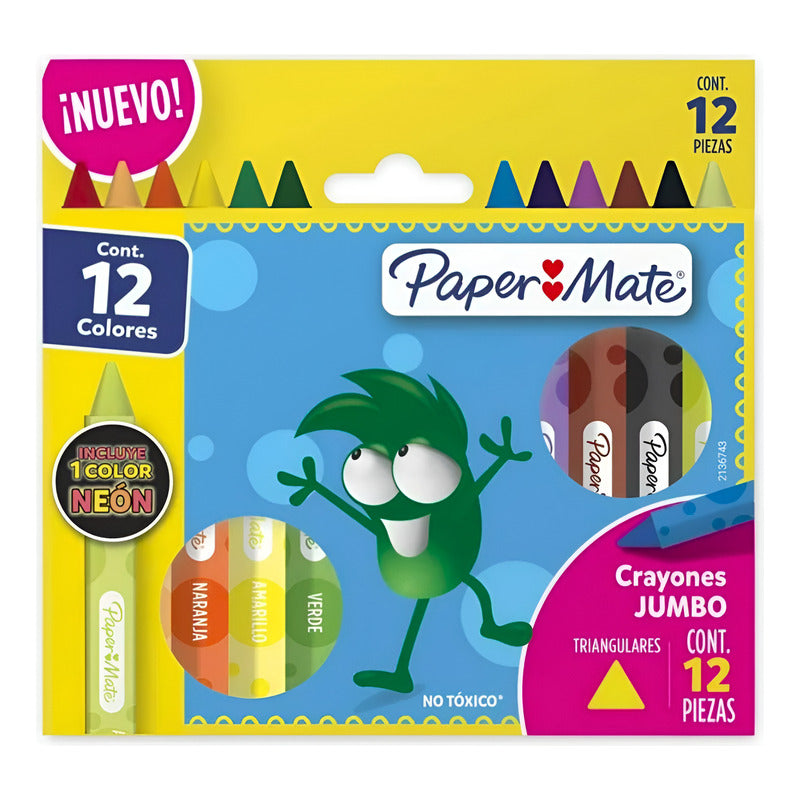 Crayones Paper Mate Jumbo 12 Piezas Amarillo