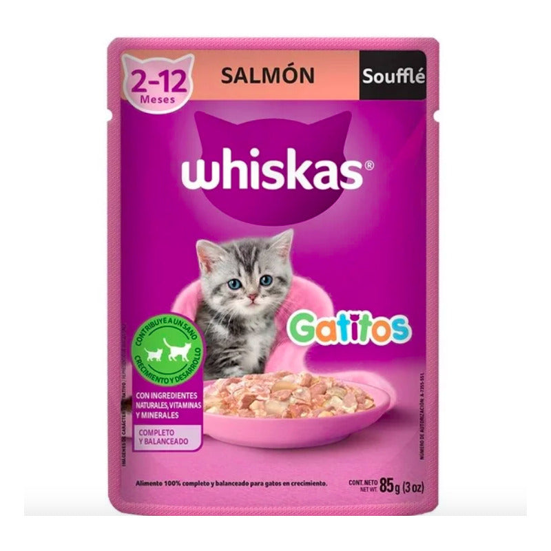 Alimento Gato Whiskas Gatitos Soufflé Salmón 85g (12 Sobres)