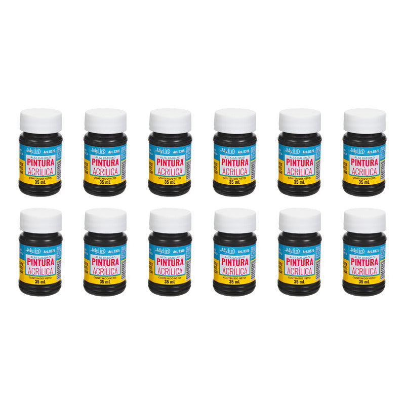 Pintura Acrílica Alta Calidad Color Negro 12 Pz De 35ml Negro