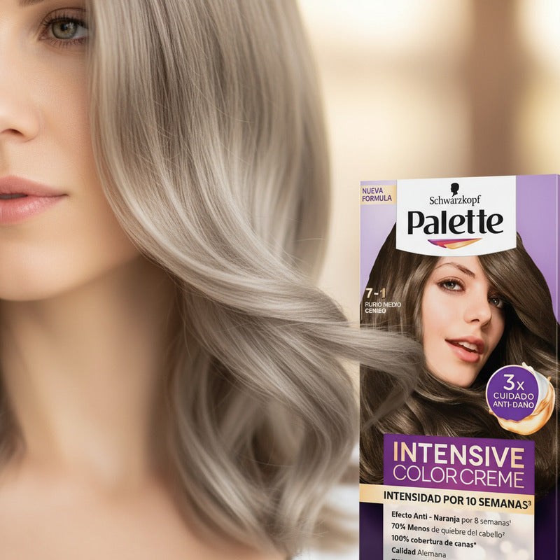 Tinte P/ Cabello Palette 7-1 Rubio Medio Cenizo 2 Pz De 50ml 7-1 Rubio Medio Cenizo